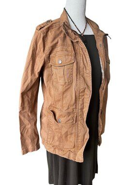 Kensie Camel Utility Cargo Jacket Military Safari Large